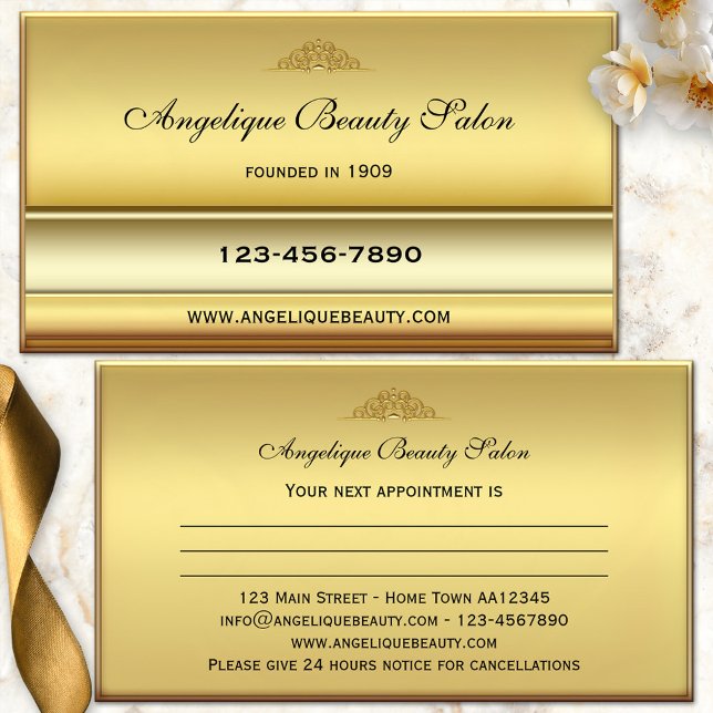 Cartão de visita de nomeação de beleza Dourada clá (Elegant business appointment card in stylish classic gold - beauty - nail salon - french manicure)