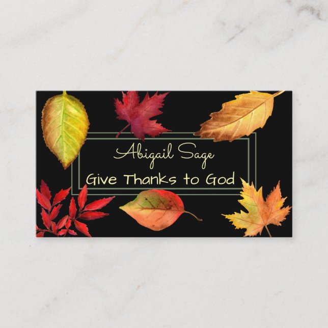 Cartão De Visita Dê Obrigados a Deus, Lindas Folhas de outono (Frente)