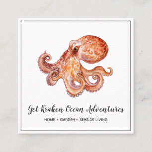 Cartão de visita de Octopus Quadrado de Aquarela