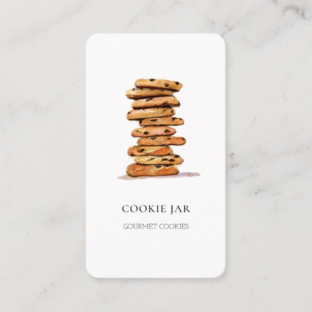 Cartão de visita de padaria com cookie em aquarela (Frente)