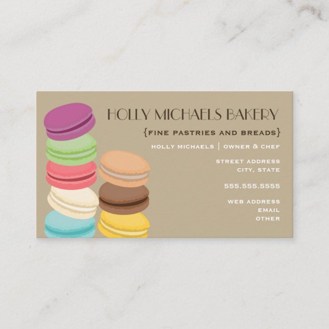 Cartão de visita de padaria fina - Oito macarões f (Frente)