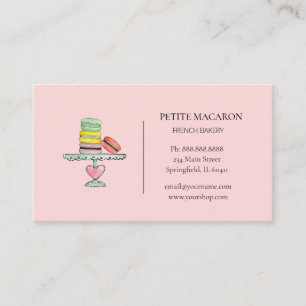 Cartão de visita de padaria rosa Macarons aquarela