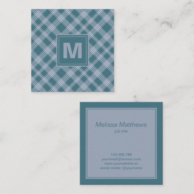 Cartão de visita de padrão de Xadrez ciano sem som (Frente/Verso)