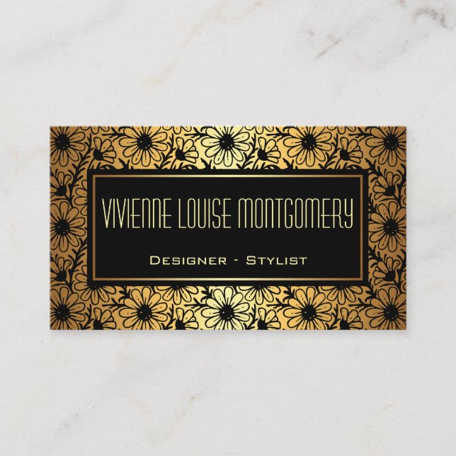 Cartão de visita de Padrão Floral Adorável Preto e (Frente)