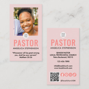 Cartão de Visita de Pastor de Igreja Moderno Rosa 