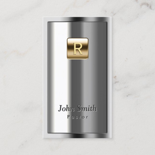 Cartão de visita de Pastor Metálico Dourado (Frente)