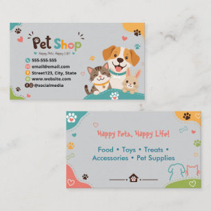 Cartão de Visita de Pet Shop Divertido Animais Fof