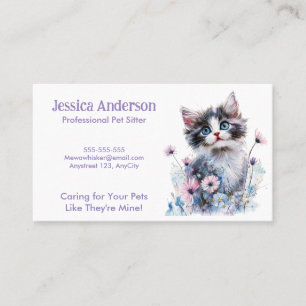 Cartão de Visita de Pet Sitter – Gato Fofo entre F