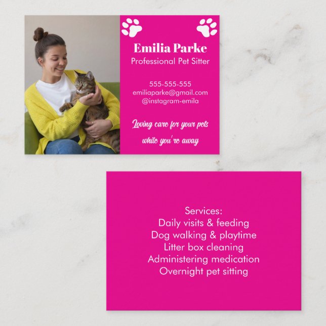 Cartão de visita de Pet Sitter Personalizável com  (Frente/Verso)