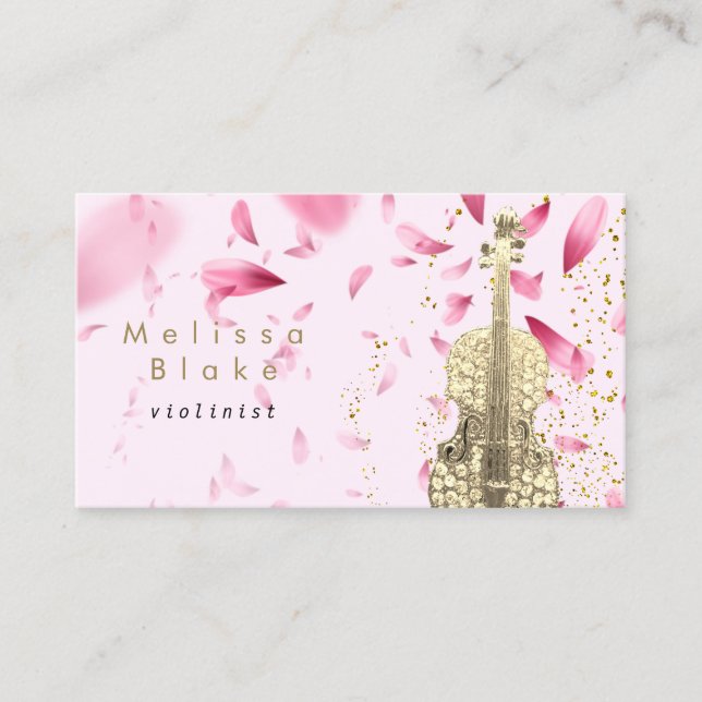cartão de visita de pétalas rosa violinista (Frente)