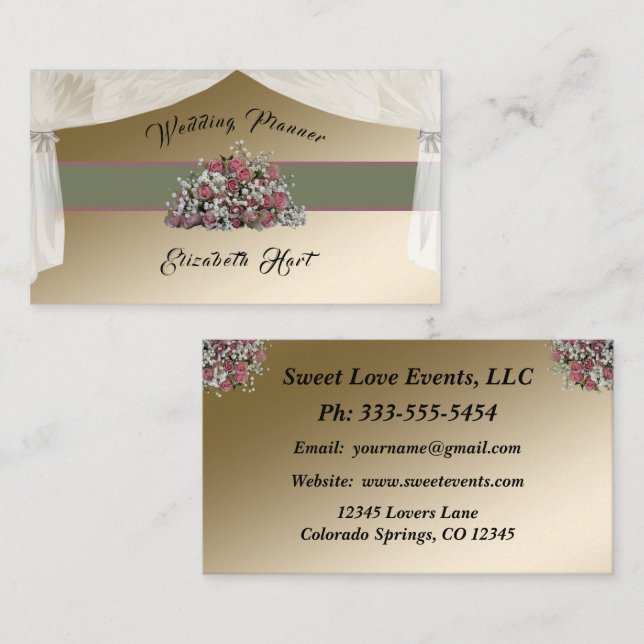 Cartão de visita de Planner de Casamento de Rosas  (Frente/Verso)