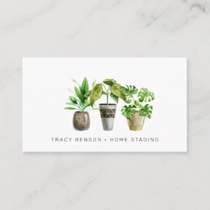 Cartão de Visita de Planta em Vaso Aquarela