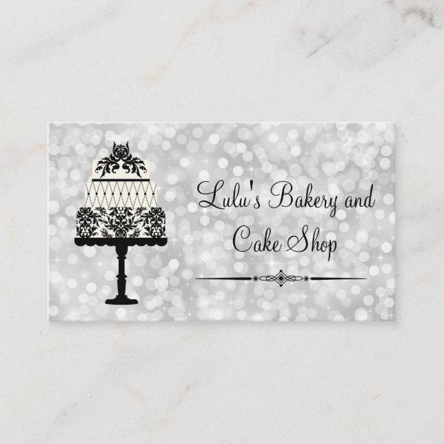 Cartão de visita de prata elegante da padaria com (Frente)