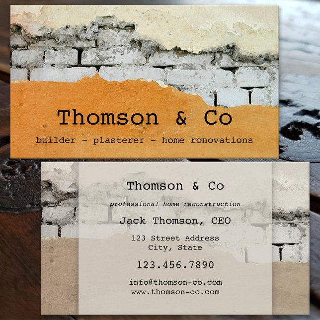 Cartão de visita de Renovação Inicial do Builder P (Business card featuring a wall under construction. Great for a builder, plasterer, home renovation)