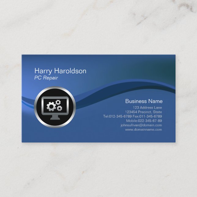 Cartão de visita de Reparo de PC com Ícones de eng (Frente)