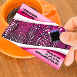 Cartão de visita de Reparo do Computador Rosa