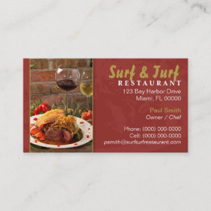 Cartão de Visita de Restaurante Surf and Turf