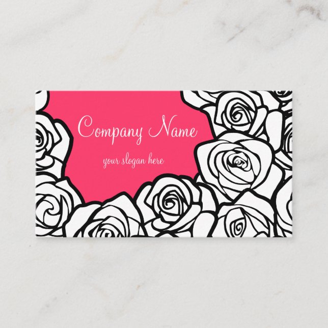 Cartão de visita de rosas brancas, pretas, cor-de- (Frente)