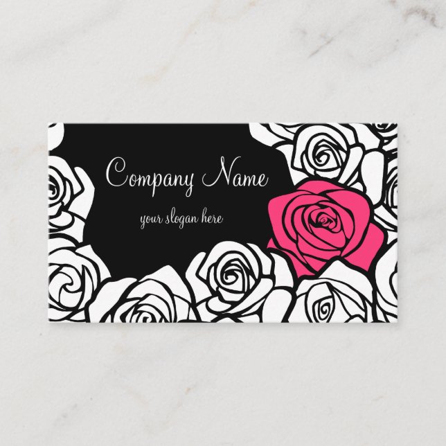 Cartão de visita de rosas brancas, pretas, cor-de- (Frente)