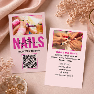 Cartão de Visita de Salão de Unhas Rosa Moderno co