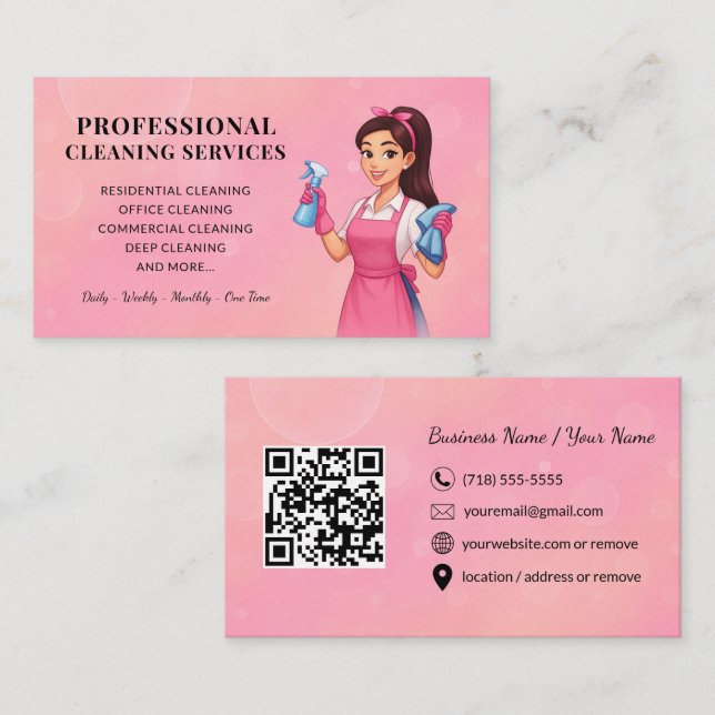 Cartão de Visita de Serviço de Limpeza Rosa Modern (Frente/Verso)