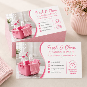 Cartão de Visita de Serviços de Limpeza Rosa Moder