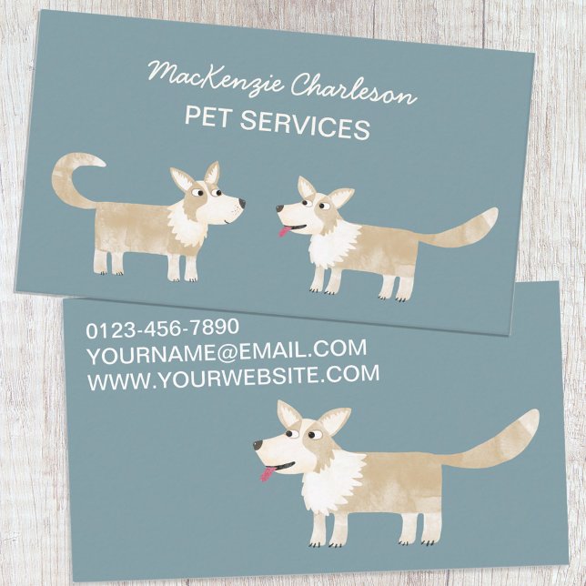Cartão de visita de Serviços de Pet de Cães (Cute Corgi dog pet services business card for dog walker, dog groomer, vet or any animal services.)