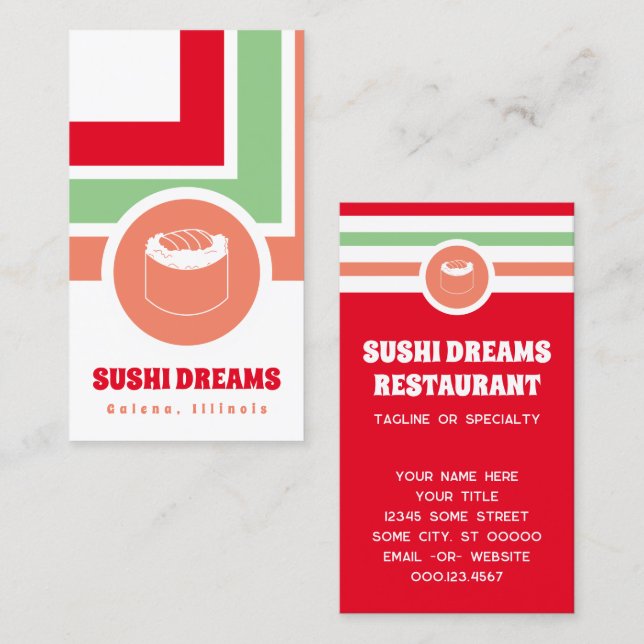 Cartão de visita de Sushi Chic Striped (Frente/Verso)