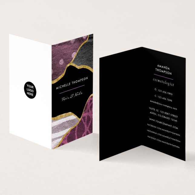 Cartão de Visita de Tecido de Linho Roxo e Dourado (Interior e exterior)
