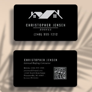 Cartão de Visita de Telhados Código QR Preto Cinza
