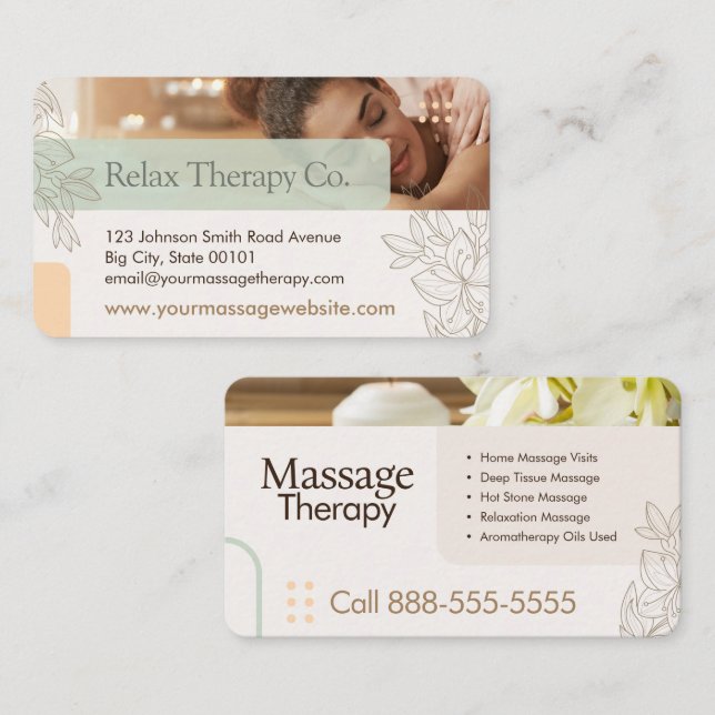 Cartão de Visita de Terapia de Massagem (Frente/Verso)