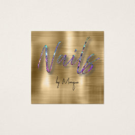 Cartão de visita de Unhas Holográfico de Ouros Fau