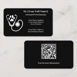 Cartão de visita de veterinário negro personalizáv