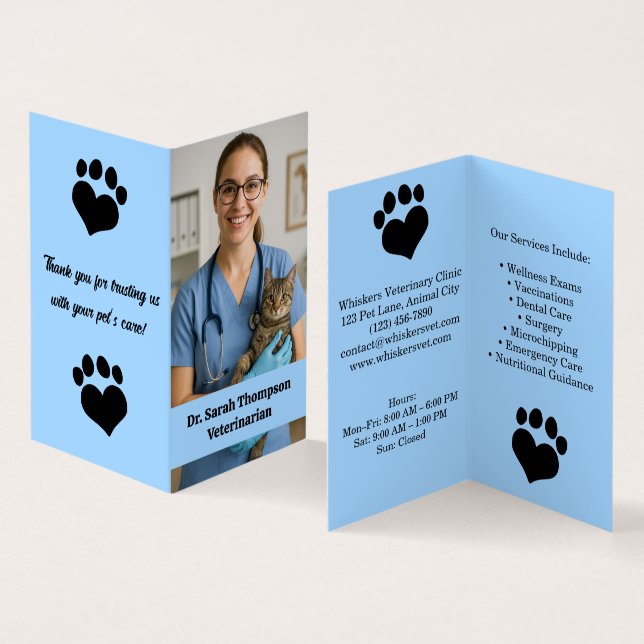 Cartão de visita de Veterinário Personalizado com  (Interior e exterior)