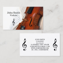 Cartão de Visita de Violinista Branco Elegante