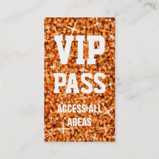 Cartão de visita de 'VIP PASS' Laranja Glitz (Frente)
