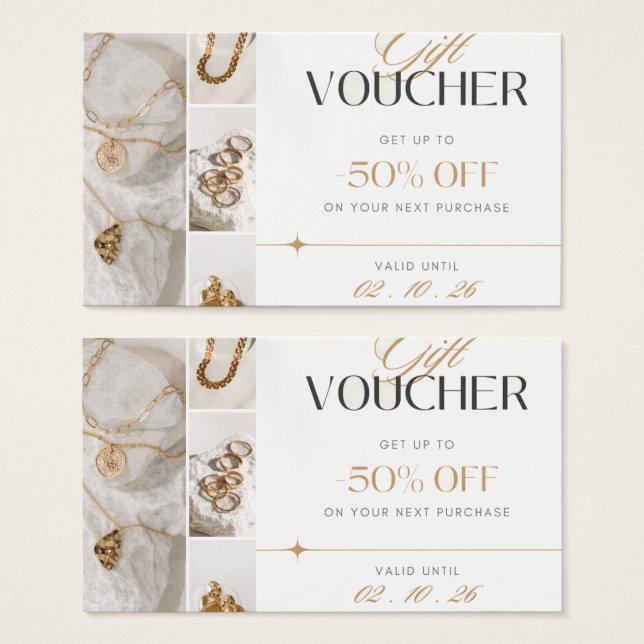Cartão de visita de Voucher de Presente Dourado (Frente & Verso)