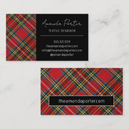 Cartão de visita de Xadrez de Tartan Vermelho Chic