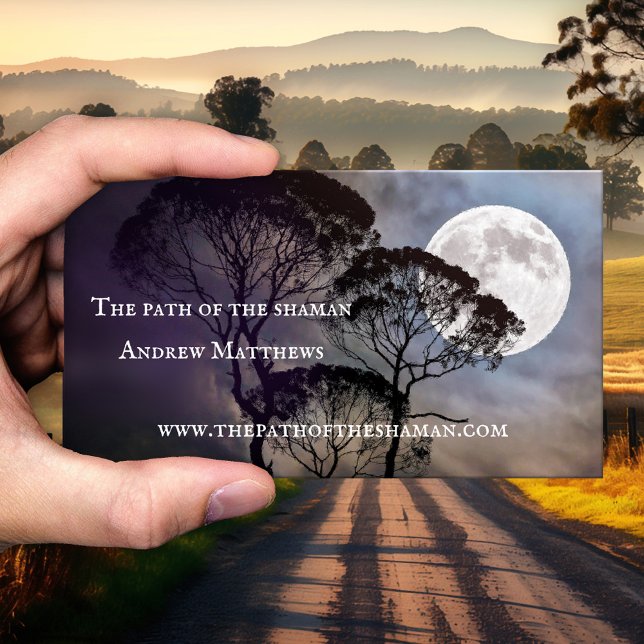 Cartão de Visita de Xamã Conselheiro Espiritual co (Spiritual shaman business card featuring a moon shining through the trees - with photo or QR code)