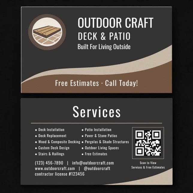 Cartão De Visita Deck & Patio QR Code Professional (Criador carregado)