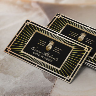 Cartão De Visita Deco de Arte do Abacaxi Dourado do Planejador de E