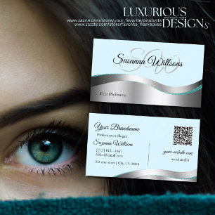 Cartão De Visita Decor de Prata de Onda de Teal Inteligente com Cód