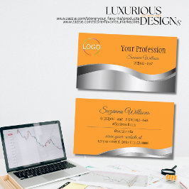 Cartão De Visita Decor de Prata Laranja Clássica com Logotipo de Ma