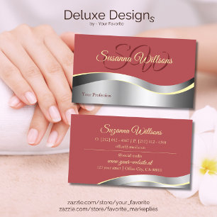 Cartão De Visita Decor de Prata Vermelha Chic Indiana com Ondas