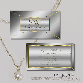Cartão De Visita Decor Dourado Luminoso de Prata de Luxo com Monogr