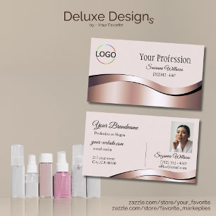 Cartão De Visita Decor Dourado Luxuoso com Rosa de Onda com Foto de