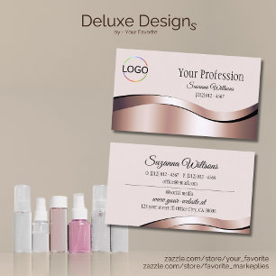 Cartão De Visita Decor Dourado Luxuoso Rosa com Onda com Logotipo d