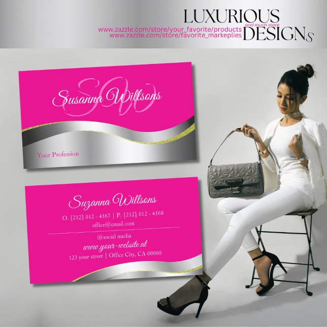 Cartão De Visita Decor Prateado Cinzento Cinzento Rosa Quente com C (Criador carregado)