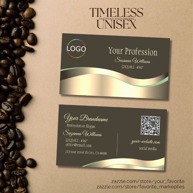 Cartão De Visita Decoração Dourada ondulada nobre castanha escura e (Criador carregado)