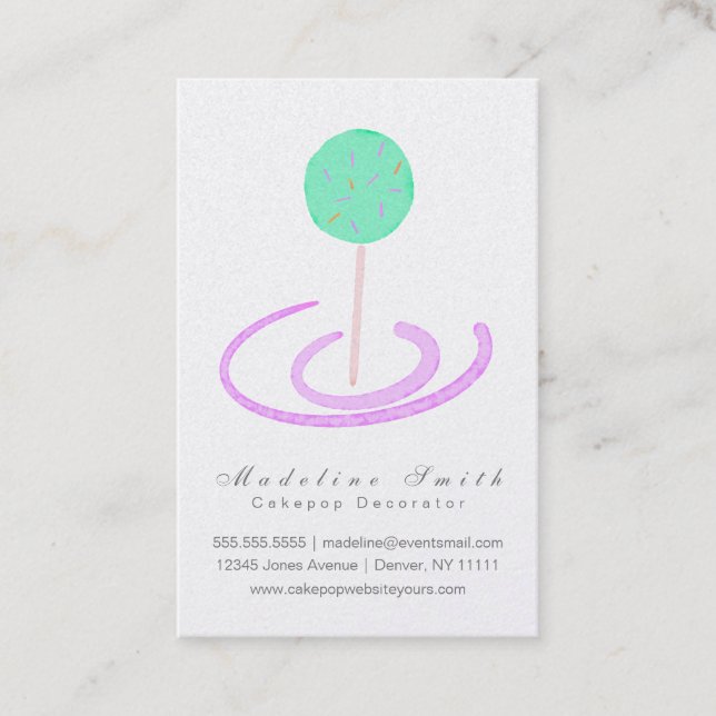 Cartão De Visita Decorador de Bolo de Assados Cookie Cakepops Aquar (Frente)